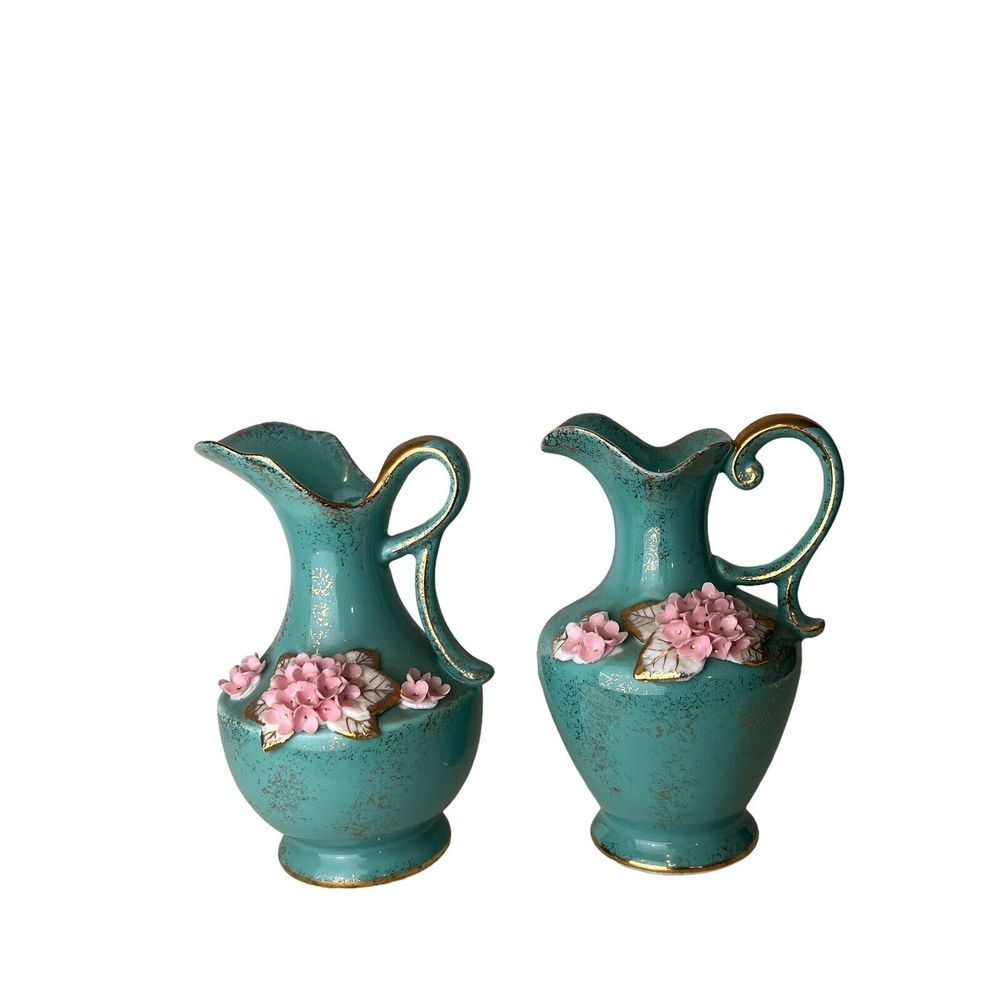 Vintage 1956 L'Amour China Hand Painted & Signed Decorative Vases Made in Japan